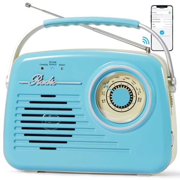Radio portátil Bingxue AM/FM Bluetooth con batería azul