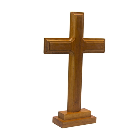 Cruz de Madera de Pie Como Símbolo Católico Figurilla de Oración Y Artesanía Cristiana con Diseño de Doble Cara Adecuado para Regalos de Pascua Y Dec