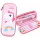 thumbnail image 1 of Estuche para lápices y bolígrafos para niños y niñas, con diseño de dibujos animados en 3D, gran capacidad y múltiples compartimentos (Unicornio rosa), 1 of 5