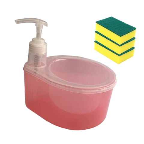 Magideal - Dispensador De Jabón De Cocina, Apto Para Lavavajillas, Prácticos Utensilios De Cocina Y 3 Esponjas, Dispensador Con Bomba De Jabón Para El Hogar Y La Rosa