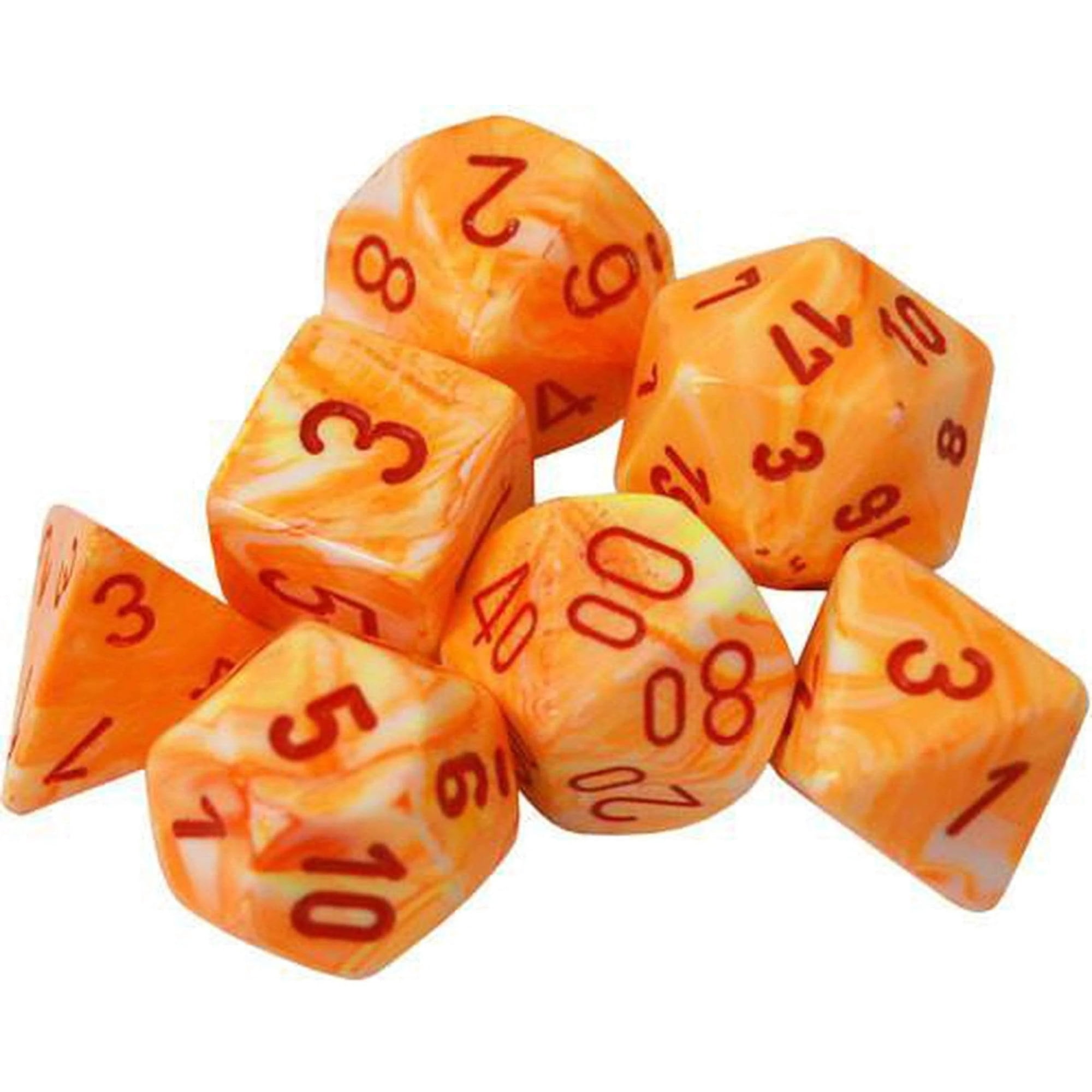 Juego De Dados Chessex Festive Polyhedral Sunburst Con 7 Dados Rojos