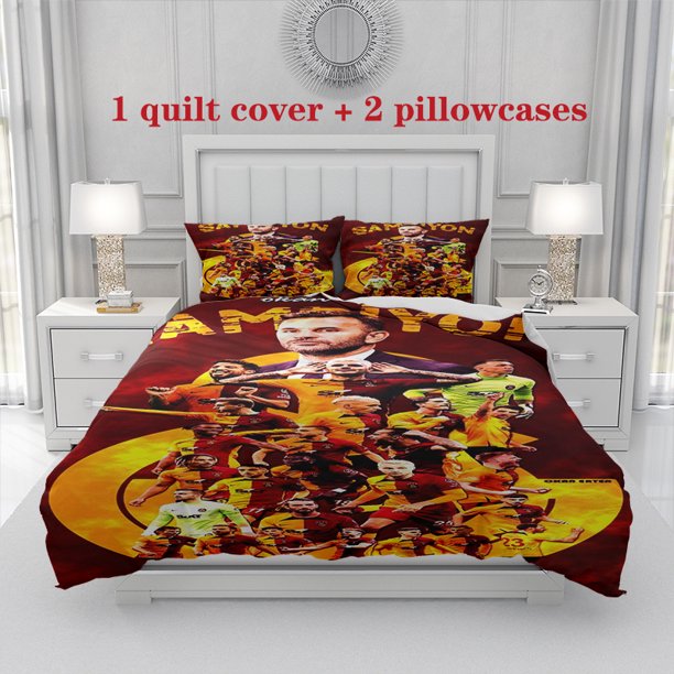 3pcs Team Championship Celebration Poster SAMPIYON Red Yellow Gradient Design Themed Printed Bedding Set Soft Duvet Cover and Two Pillowcases