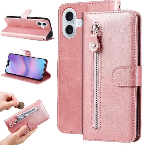 Gangxun - Funda Con Cremallera Para Iphone 17, Carcasa Cartera De Cuero Pu Con Soporte Y Tarjetero