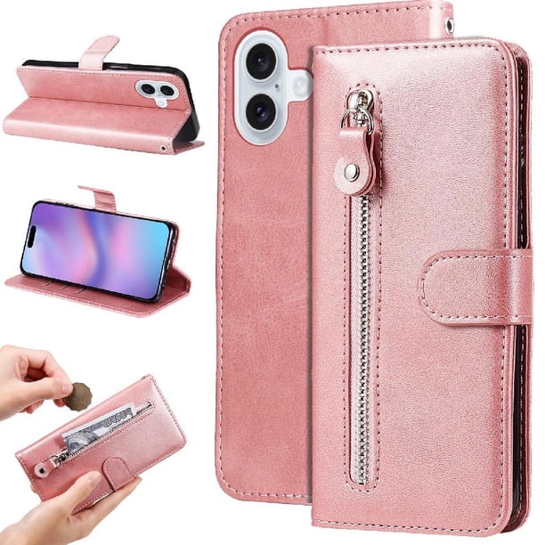 Funda con Cremallera para iPhone 17, Carcasa Cartera de Cuero PU con Soporte y Tarjetero