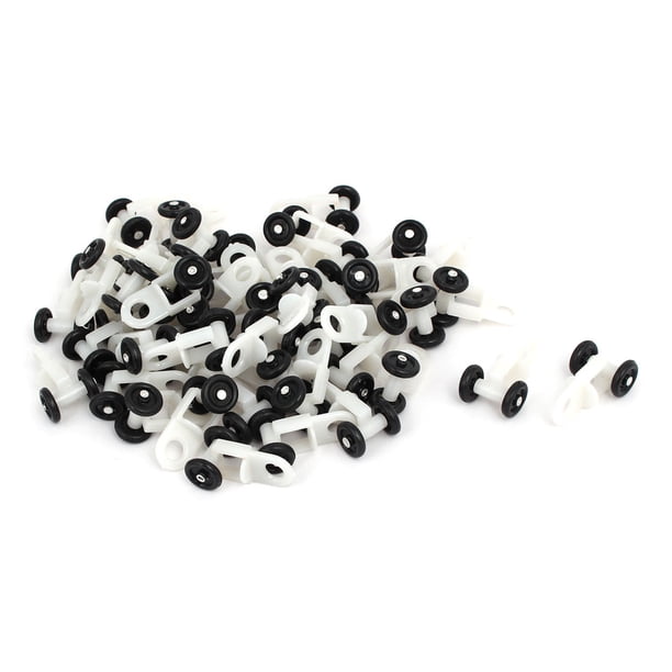 Rodillos deslizantes de riel de cortina de doble rueda de 12.5 mm de diámetro en negro y blanco, 50 piezas