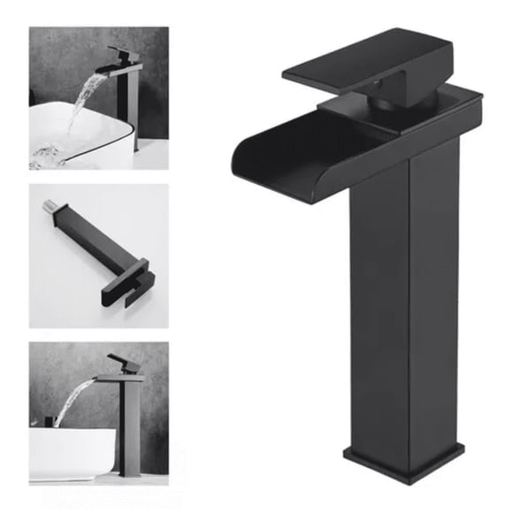 Llave Monomando Lavamanos Estilo Cascada Moderna Acero Negro