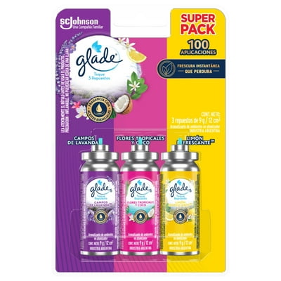 Aromatizante Ambiental Aerosol Toque Repuesto Mix Lavanda - Tropical Floral - Limón Refrescante Lata 3 Un X 12 Ml C/U Glade