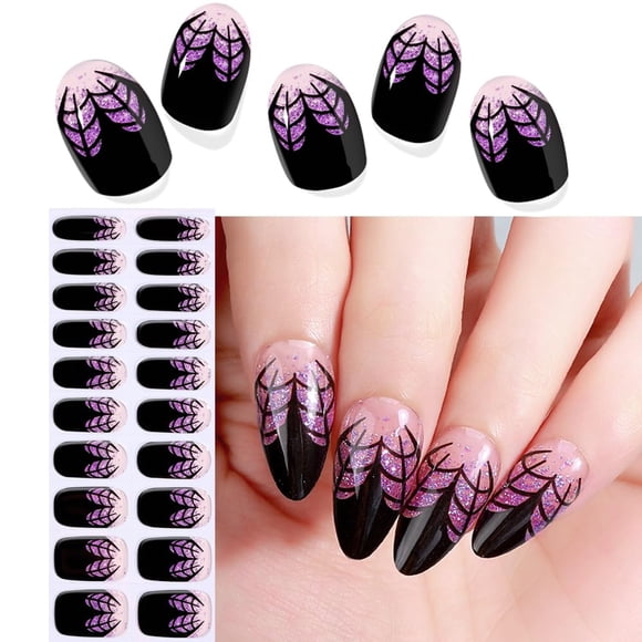 Tiras de Gel para Uñas Tyemp 20 uds Halloween con Brillo Negro y Diseño de Telaraña