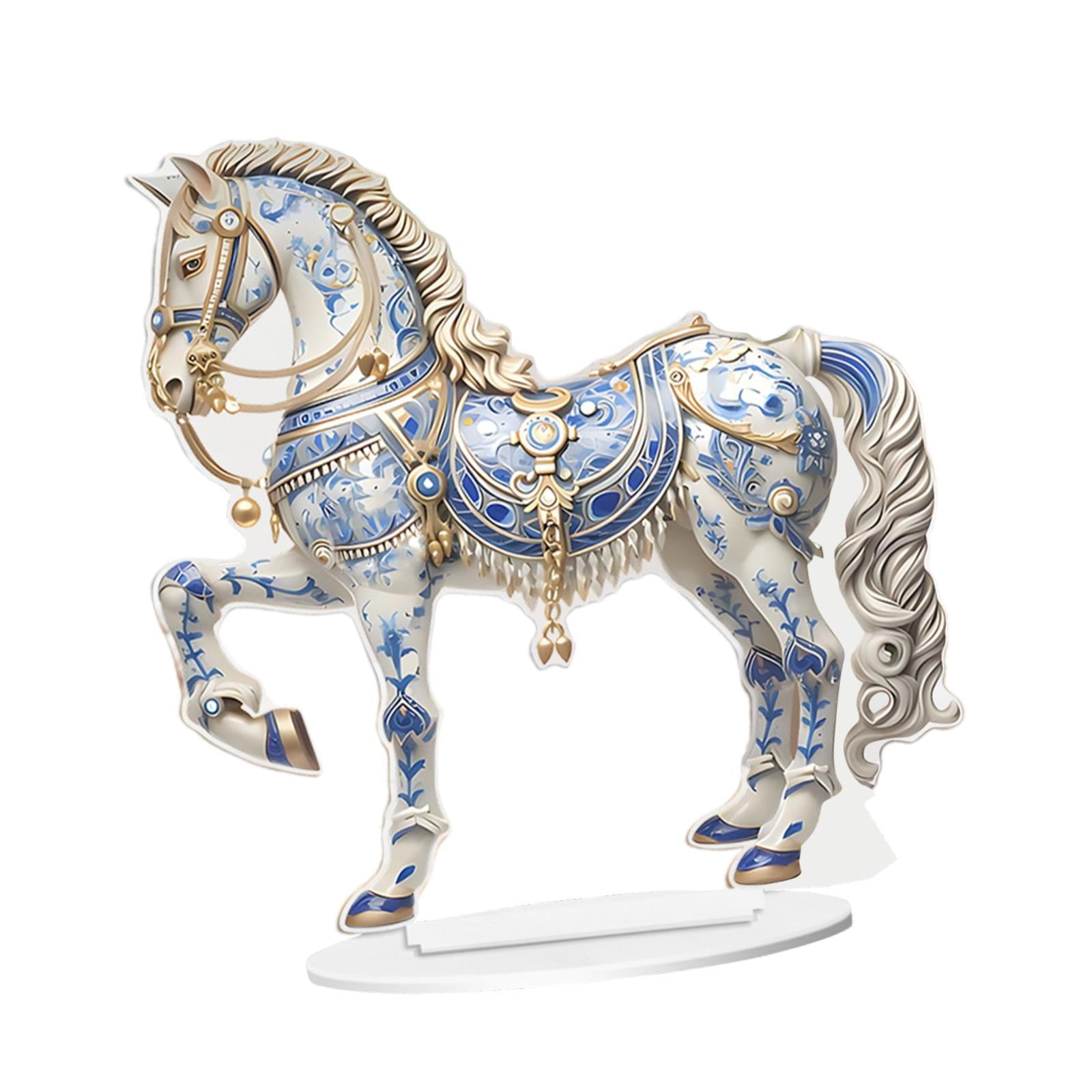 Bothyi - Señal Acrílica En Forma De Caballo 2d Con Estatua Del Soporte Para La Chimenea De Vacaciones De Gabinete Azul