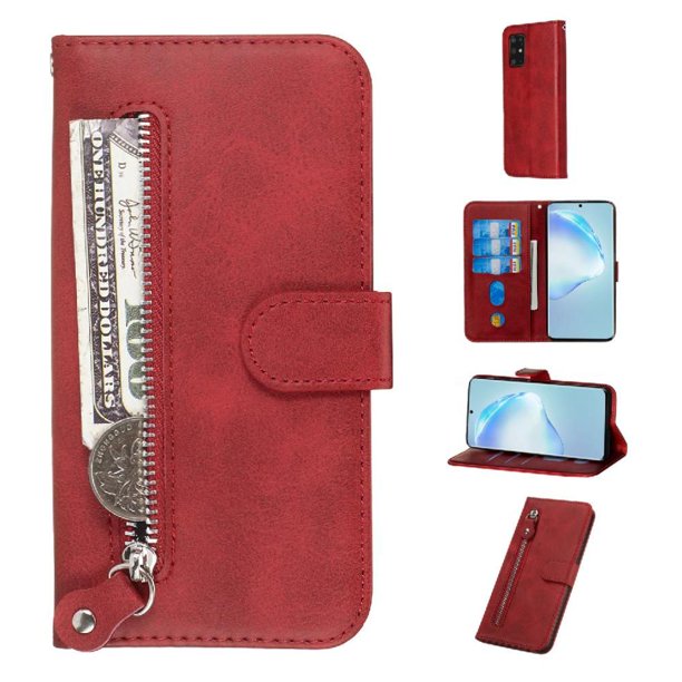 Funda con Cremallera para Samsung Galaxy S20, Carcasa Cartera de Cuero PU con Soporte y Tarjetero