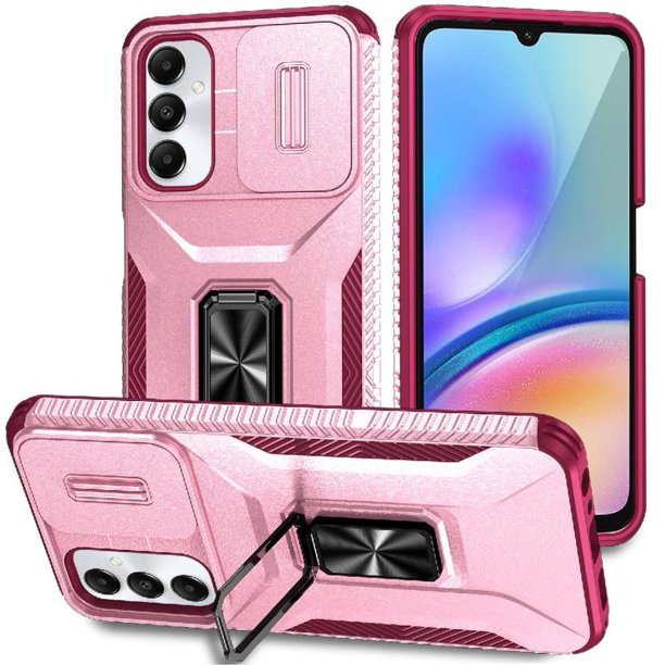 Funda Armada para Samsung Galaxy A05S con Tapa Deslizante y Soporte Magnético Giratorio Rosa