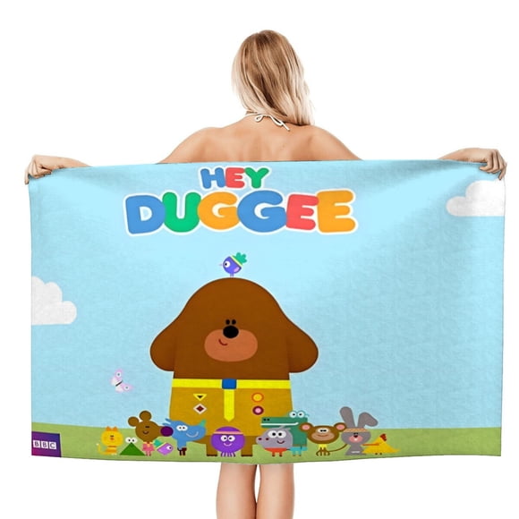 Hey Duggee Toalla de playa de secado rápido con diseño temático, regalo para mujeres y niñas, ideal para cumpleaños, fans, amantes de la música, uso en la playa o al aire libre, 78 × 180 cm