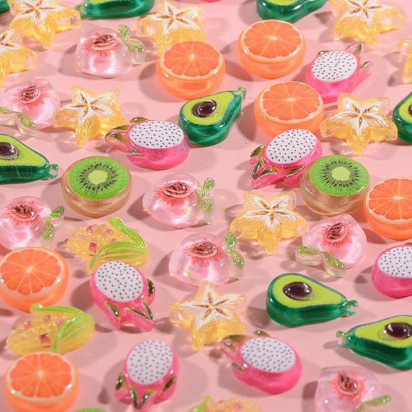Encantos para uñas WEILUSI 50 piezas de resina con frutas surtidas