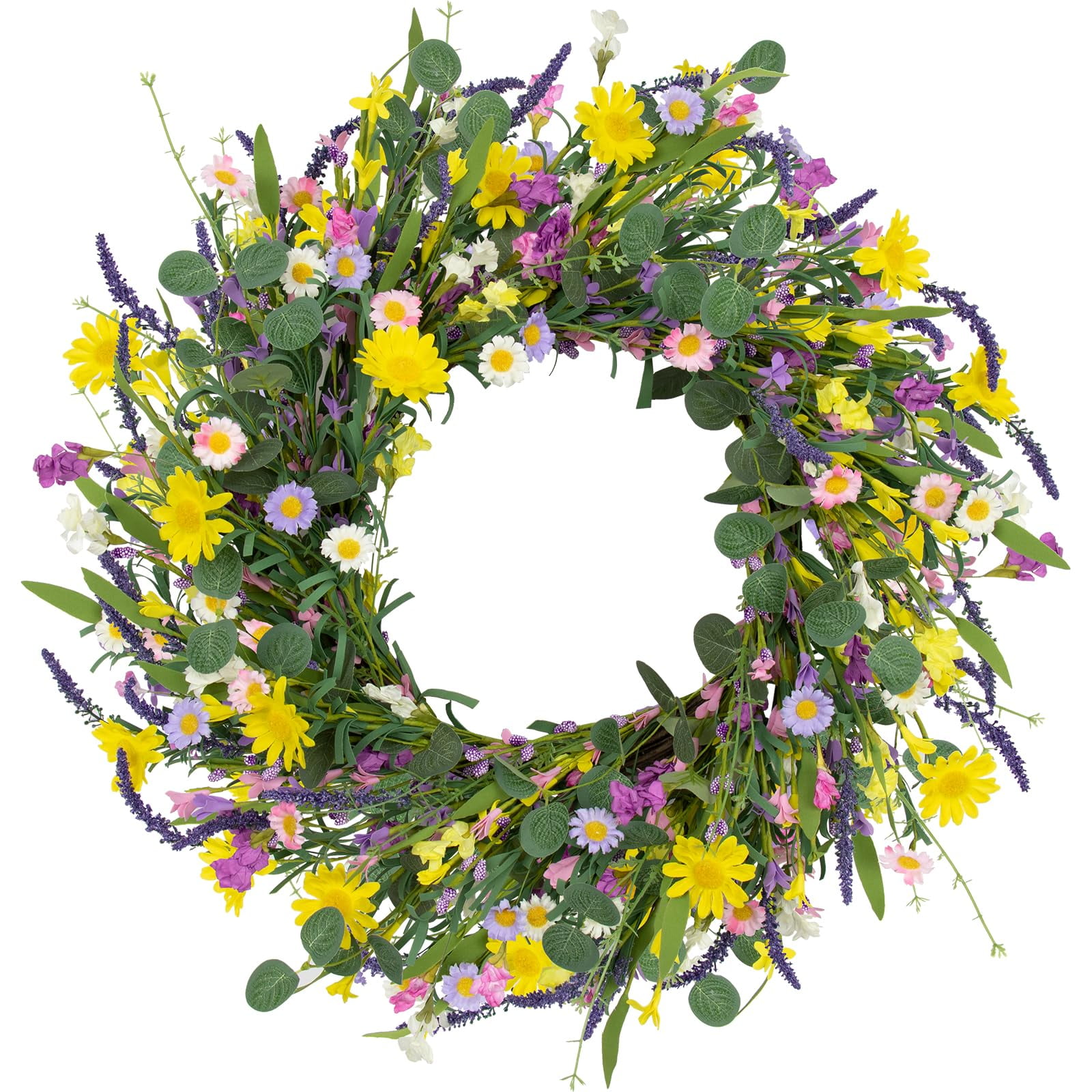 Spring Wreath Llzll, Margarita Artificial De Eucalipto Y Lavanda De 22 Pulgadas