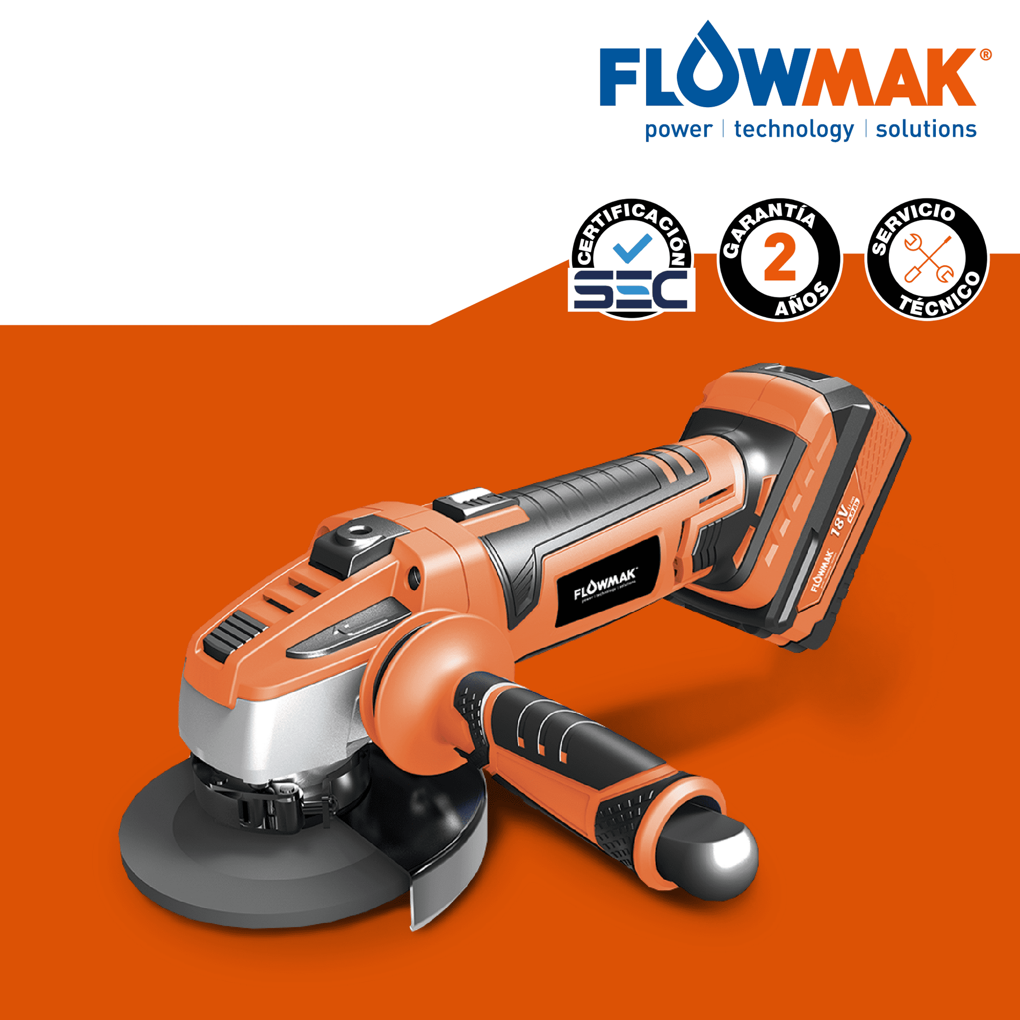 Esmeril Angular 4,5pulg (115mm)18v Con Batería Marca Flowmak