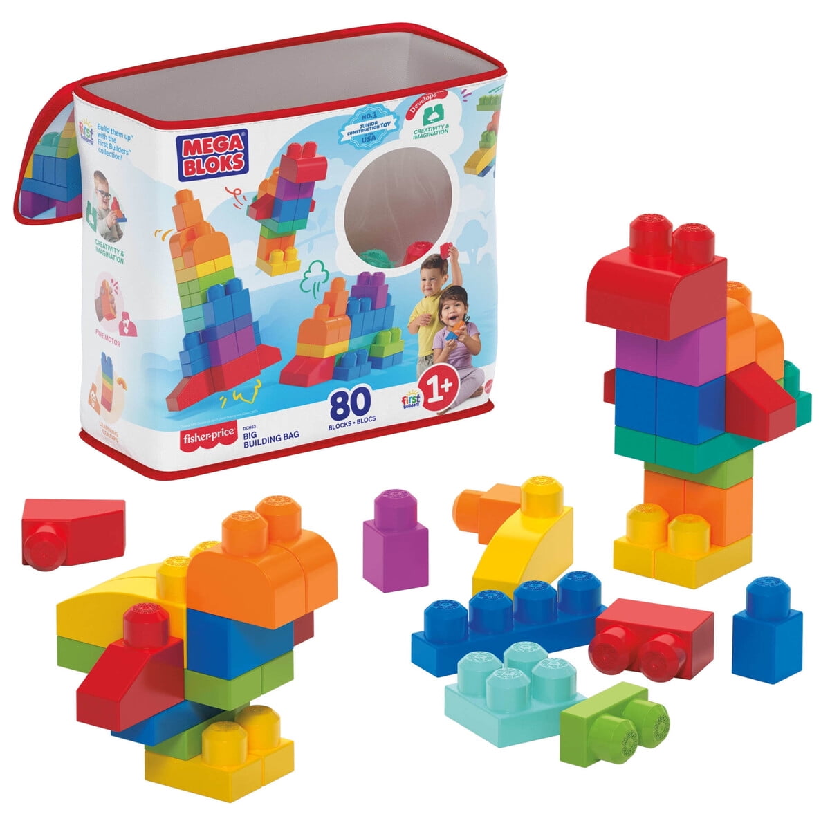 Bolsa Mega Bloks Fisherprice 80 Bloques Grandes Multicolor