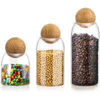 Genérico - Set 3 Tarros De Almacenamiento De Vidrio Con Tapa De Corcho Esférica