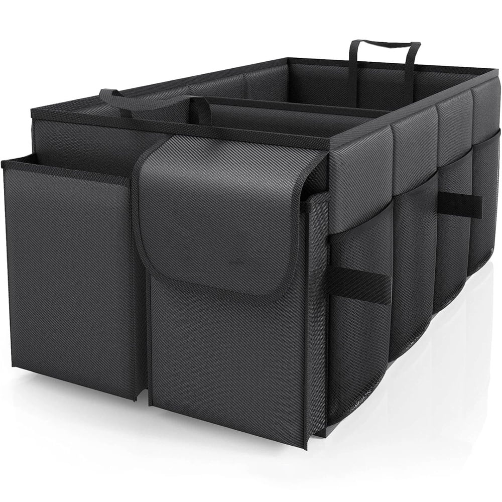 Xusx111 - Organizador De Maletero Plegable - Suvs Y Sedanes, Organización Robusta Del Coche Con 2 Compartimentos, Negro, 21.25 "× 12.6 "× 10.6