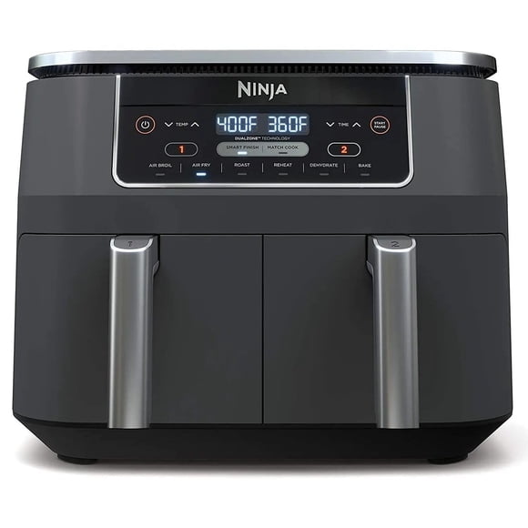 Ninja DZ201 Foodi - Freidora de aire de 2 cestas de 6 cuartos en 1 DualZone con 2 cestas de freír independientes, combina cocina y acabado inteligente para asar, asar, deshidratar y más para comidas r