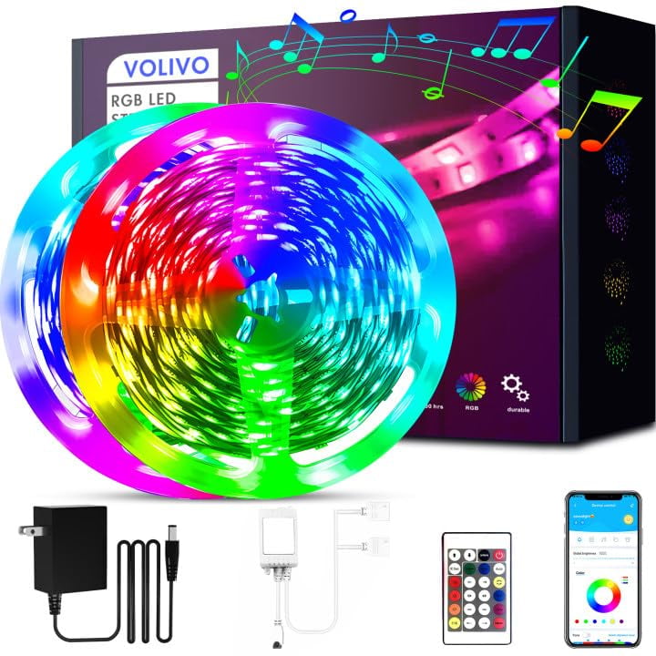Tira De Luces Led Volivo De 100 Pies Que Cambian De Color Con Control Remoto Y Aplicación