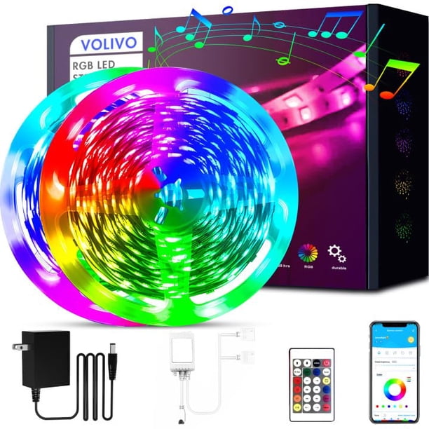Tira de luces LED VOLIVO de 100 pies que cambian de color con control remoto y aplicación