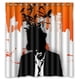 thumbnail image 1 of Cortina de ducha de estilo abstracto con pájaros negros volando desde un hombre fumando, con ganchos, tamaño 66 x 72 pulgadas, 1 of 3