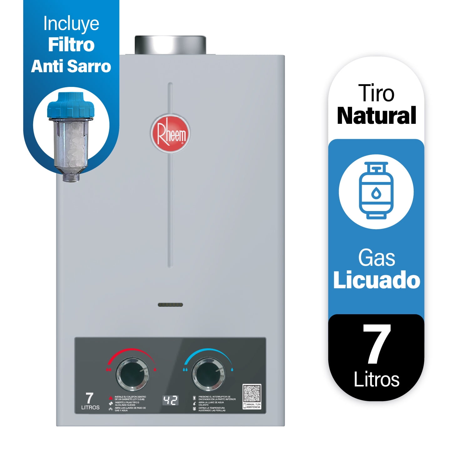 Calefont 7 Litros Gas Licuado Tiro Natural Rheem