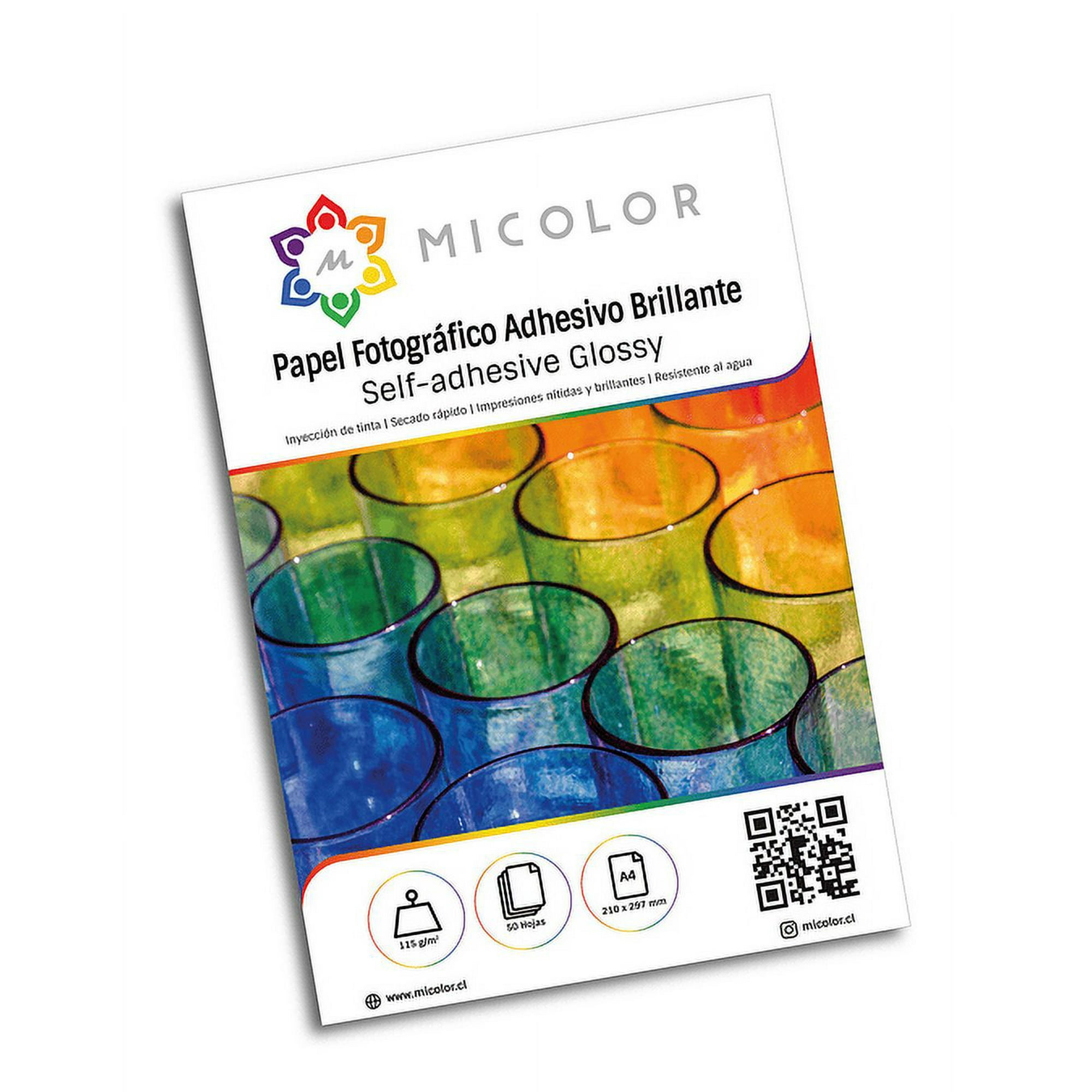 Micolor - Papel Adhesivo Brillante A4 115 G 50 Hojas