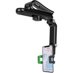 Genérico - Soporte Retráctil De 360° Para Teléfono En El Parasol Del Coche - Compatible Con Iphone, Android, Samsung - Montaje Seguro Y Ajustable-Negro