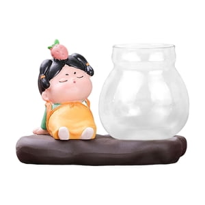Magideal - Creative Cute Tang Girl Hydroponics Florero Florero De Vidrio Transparente Con Soporte De Resina Jardinera Terrario Para Escritorio Decoración Para El Estiloc