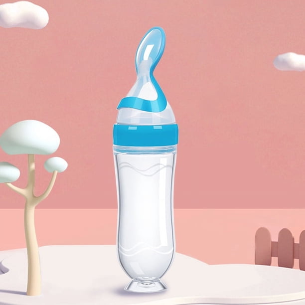 Feed Your Baby with Ease: Good Quality 90ml Silicone Squeeze Spoon Feeding Bottle with Suction Cup Base - Perfect Baby Shower Gift!
