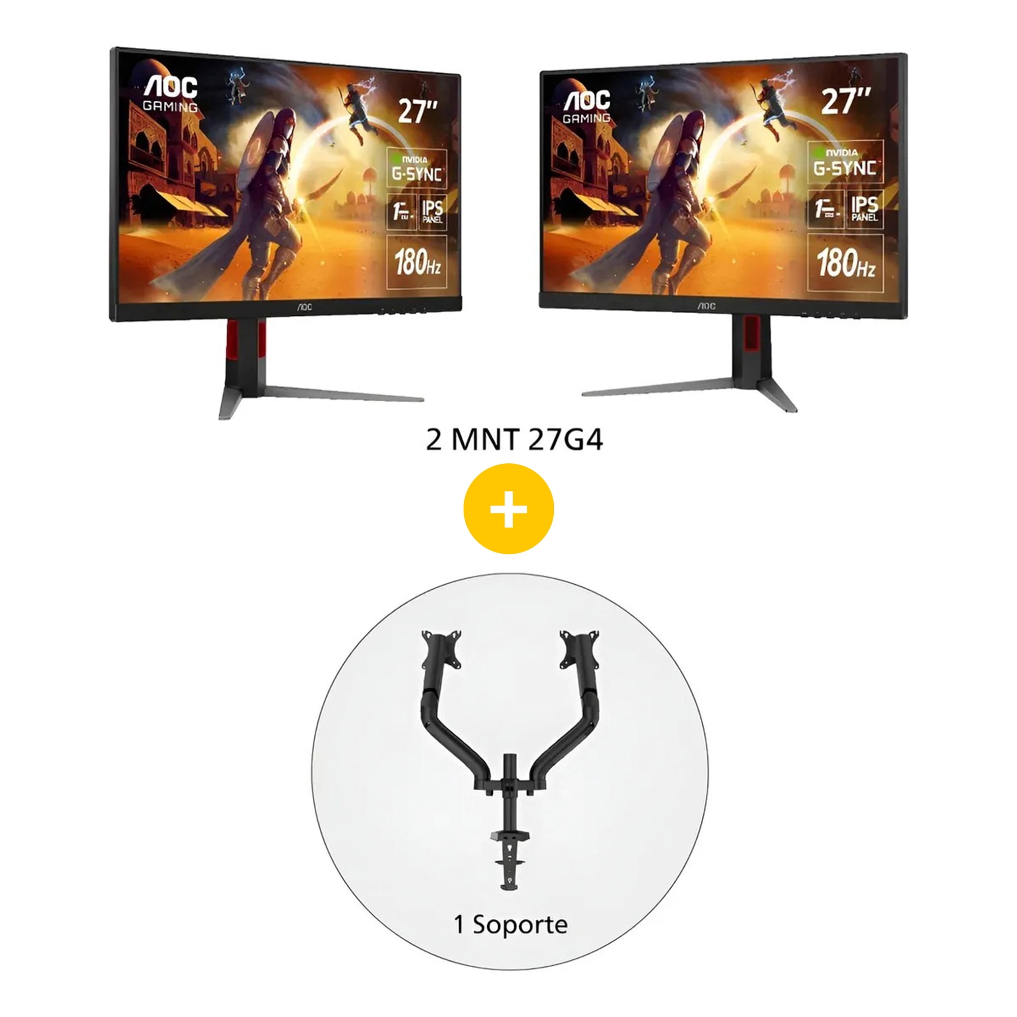 2 Monitor Gamer 27" Aoc 27g4 Ips Full Hd 180hz + Soporte Monitor Ad110dx