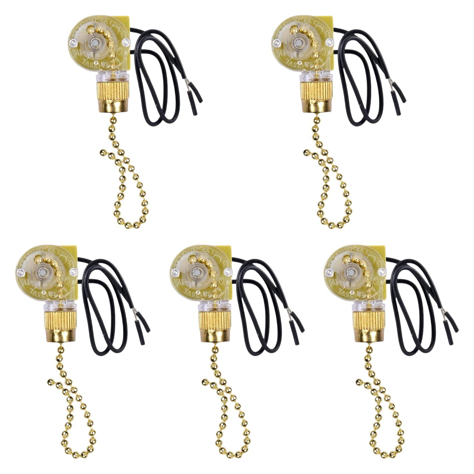 Magideal - 5 Cadenas De Tracción Para Luces De Ventilador De Repuesto De Pared, 2 Cables, Interruptor De Ventilador De Techo Profesional, Resistente Y De Alto Re Oro