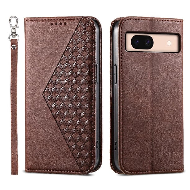 Funda Flip FOXDOCK para Google Pixel 8A , Estilo Billetera con Diseño Rombo, Correa de Mano y Soporte, Uso Diario