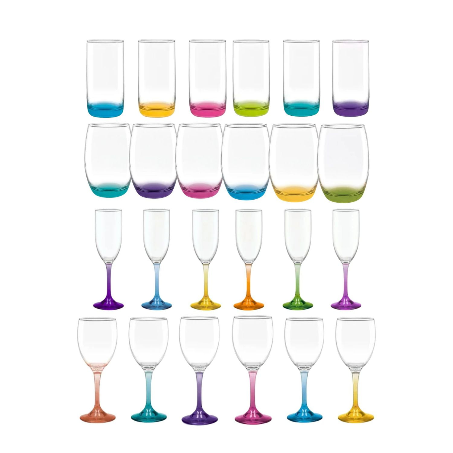 Set 24 Copas Vasos Cristar Fondo Color Fiestas Celebracion