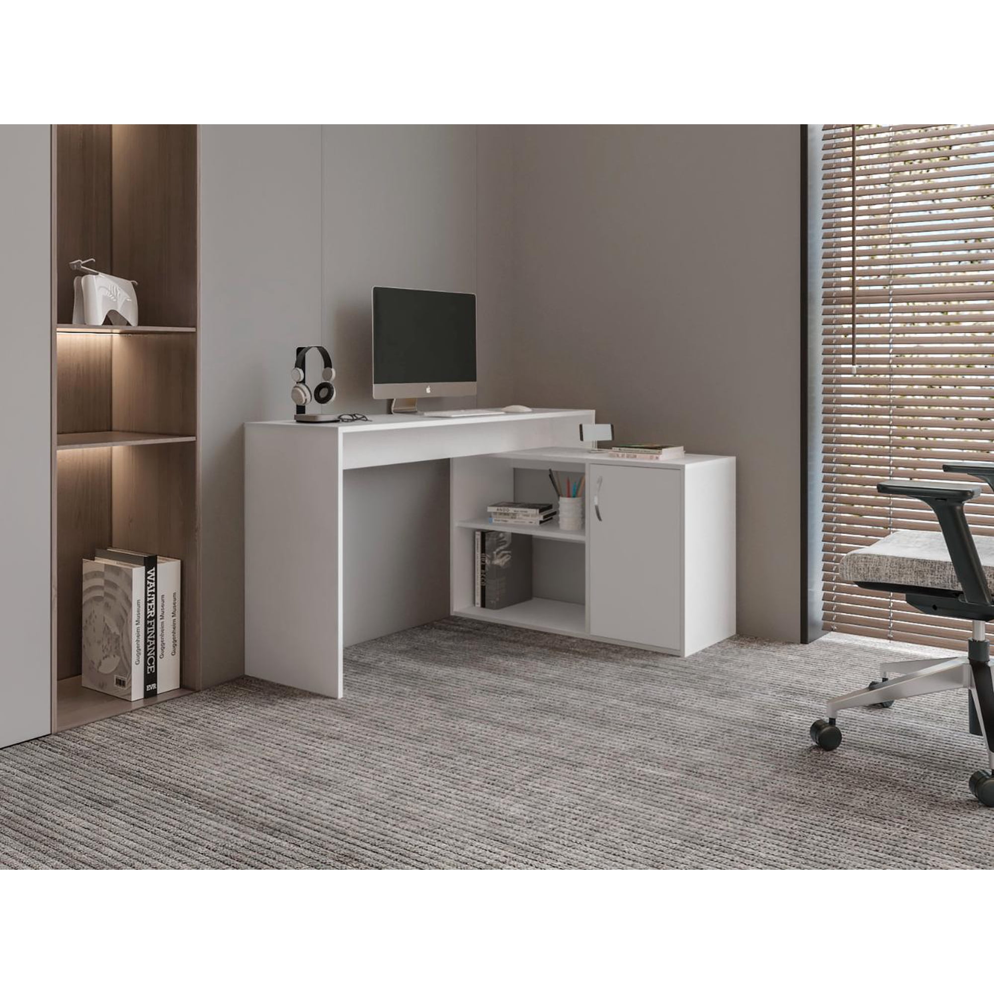 Tuhome - Escritorio Esquinero 1 Puerta Eco 71x125x90 Cm Blanco