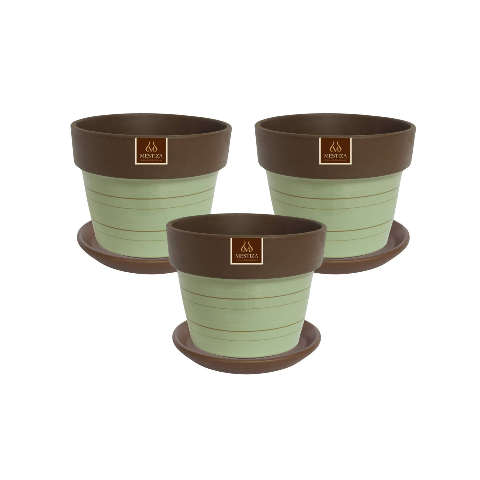Pottery - Set De 3 Maceta Greta 16cm Menta Y Sus Platos