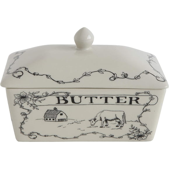 Creative Co-Op Country Stoneware Butter Dish with Spread the Love