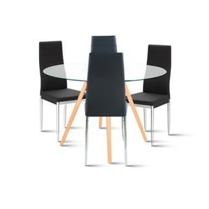 Klik Muebles - Mesa Eames 100Cm Redonda Vidrio + 4 Sillas Dining Liana - Negras
