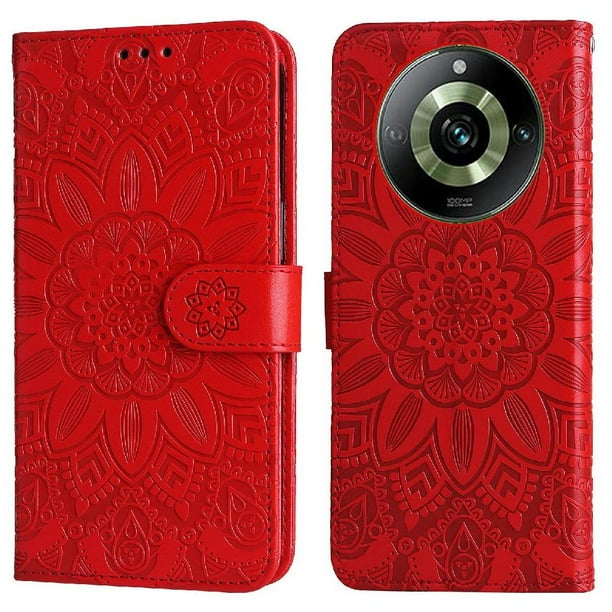 Funda tipo cartera FOXDOCK para Realme 11 Pro Plus , diseño girasol en relieve, cuero PU, cierre magnético, soporte y tarjetero