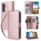 thumbnail image 1 of Funda Cartera con Cremallera y Correa para Samsung Galaxy A14 5G Soporte y Tarjetero Oro rosa, 1 of 6