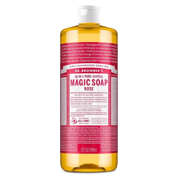 Dr. Bronner's Rose Pure-Castile Liquid Soap, Hand Soap, 32 oz