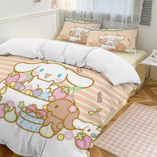Cinnamoroll Quilt Set Thicken Soft 3 Pieces Bedding Set All Season Duvet Cove with 2 Pillowcases for Adult Women Girls Teens Home Room Decor