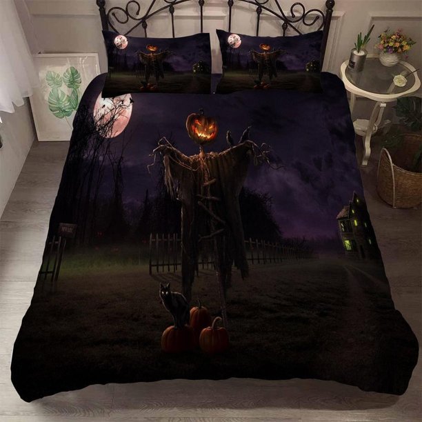 Halloween Themed Horror Pumpkin Quilt Duvet Cover Set Doona Cover3-Piece Bedding Set