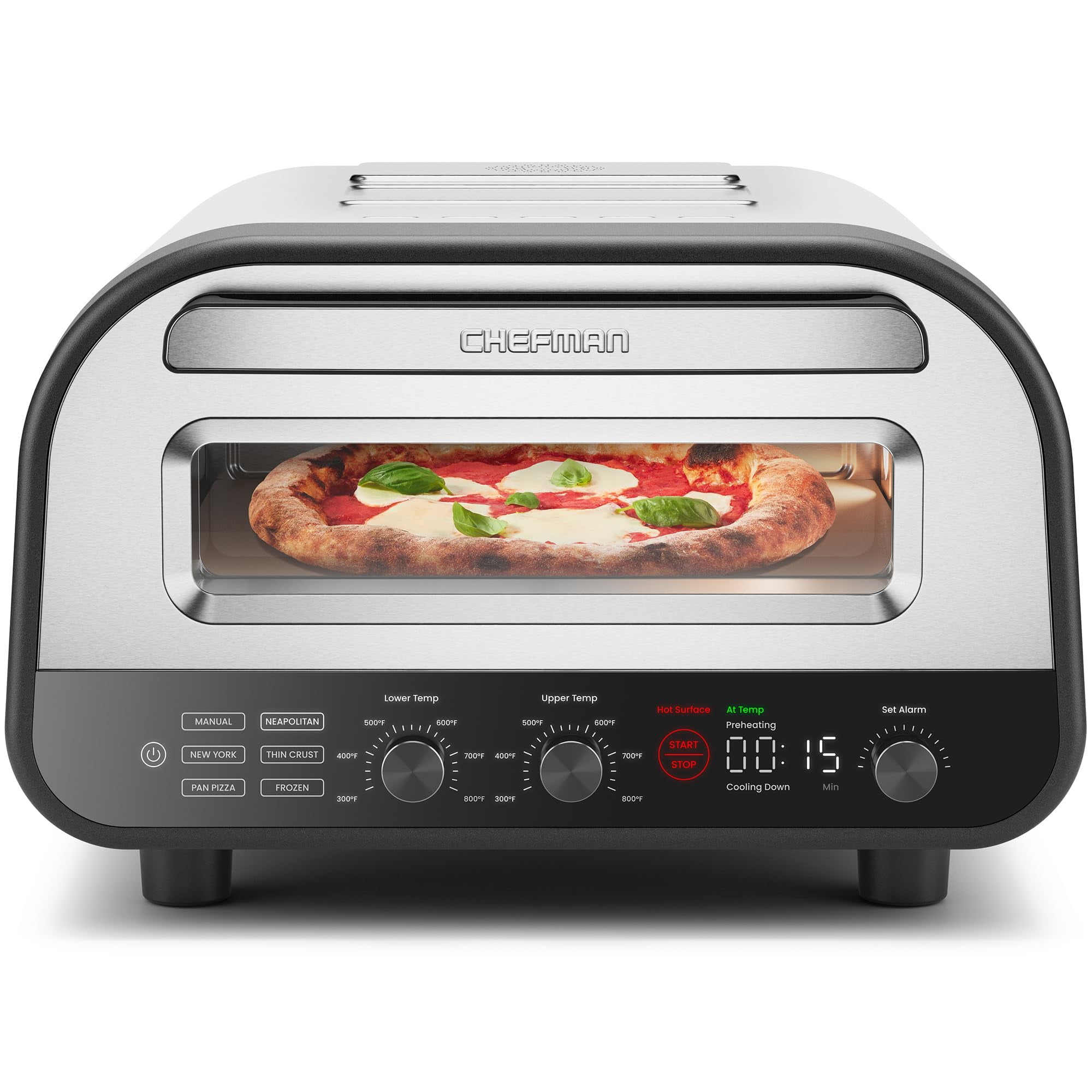Chefman - Horno Eléctrico Para Pizza Para Interiores 800 °f 30 Cm Con Piedra Y Cáscara