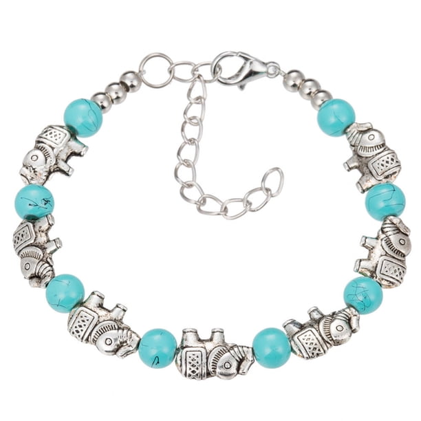Vintage Butterfly Bracelet with Natural Turquoise and Silver Beads - Perfect Wedding Gift for Women and Girls