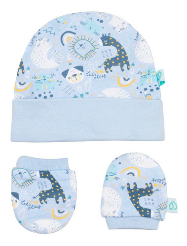 Set 2 Piezas Baby Gift Gorrito Y Mitones Bambino Celeste