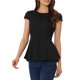thumbnail image 4 of INSPIRE CHIC Blusas de Mujer para Regreso a Clases con Peplum, Manga Corta, Cuello Redondo, Color Sólido, XS Negro, 4 of 6