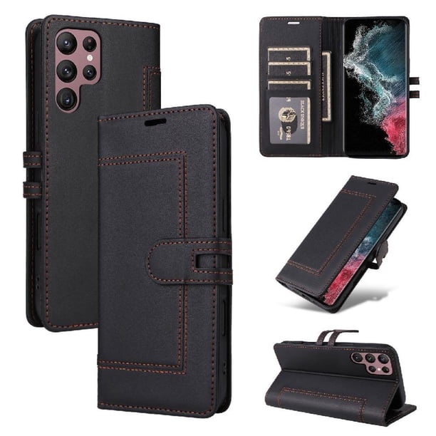 Premium Wallet Case for Samsung Galaxy S25 Ultra with Card Slots & Kickstand, Flip Cover Black
