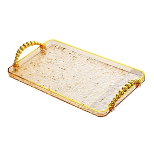 Magideal - Bandeja Rectangular Para Servir Plato De Fruta, Organizador De Encimera De Maquillaje, Bandeja De Almacenamiento De Joyas Para El Hogar, Sala De Estar Borde Dorado Ámbar.